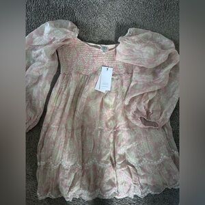 HEMANT & NANDITA Pink and Gold Metallic Smocked Tiered Dress